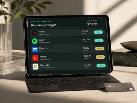 Recurring subscriptions displayed on a tablet