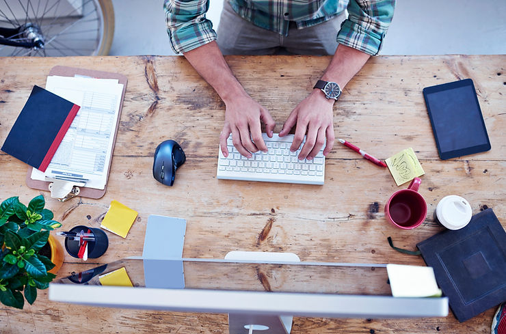 A desk that has office organization