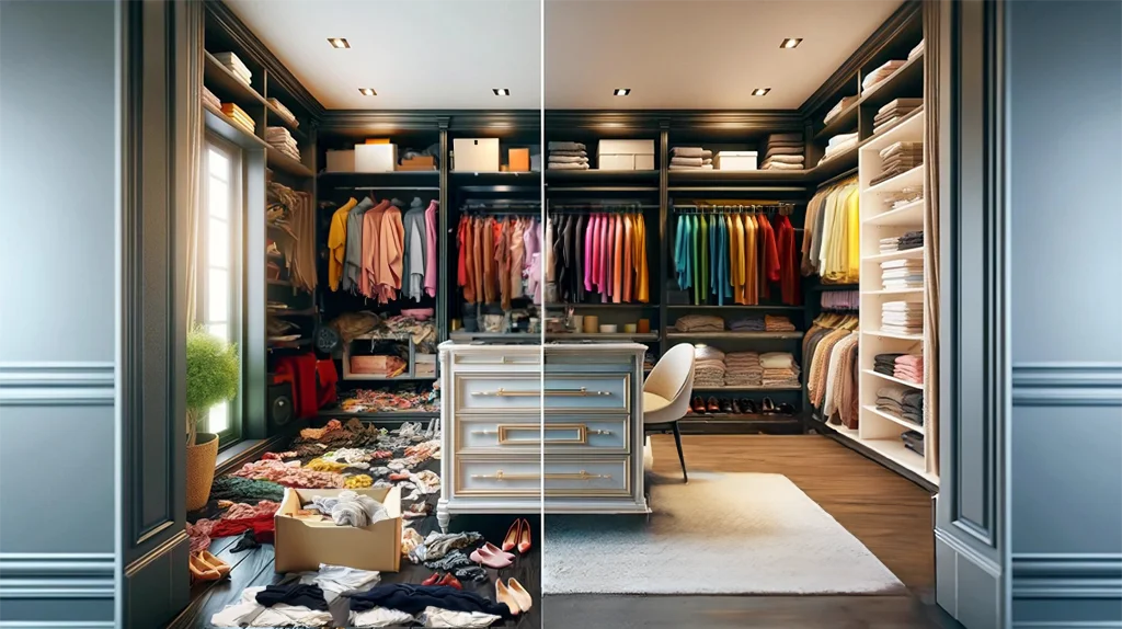 Closet organizing before and after