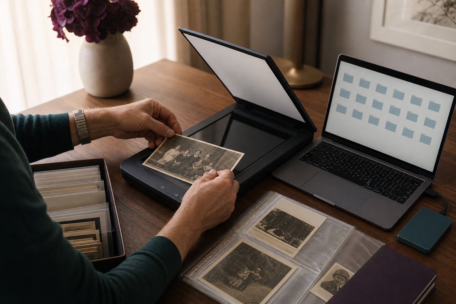 Home organization for preserving family photographs and archival materials